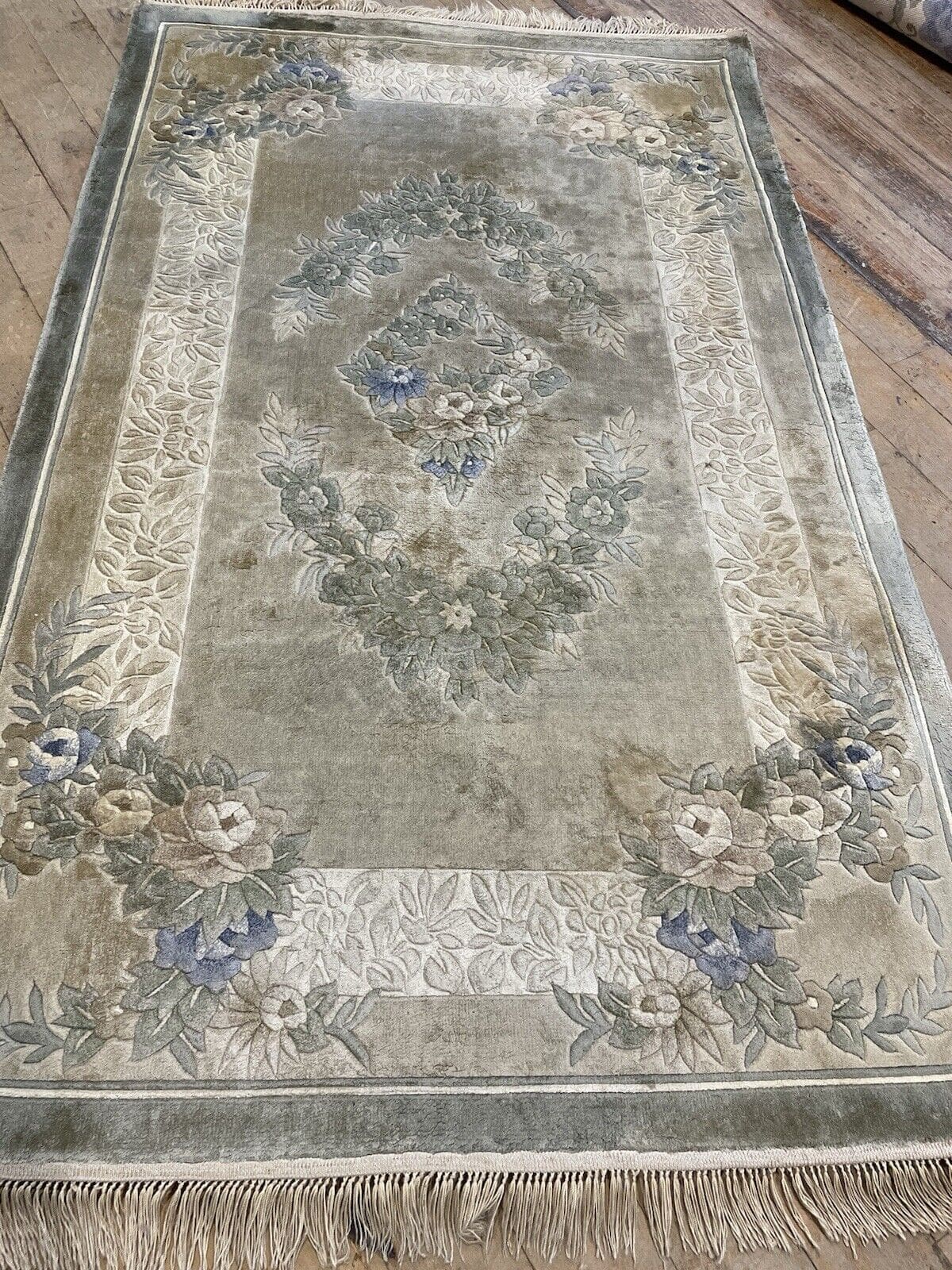 Beige Semi Antik Perserteppich 153x90 cm, 100% reine Naturseide, handgeknüpft, Kaschmir China, 100% Wolle, Kl 1112242, handgeknüpft