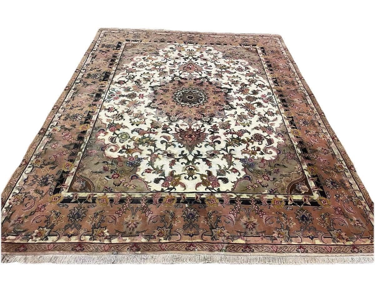 Tabriz Perserteppich 260x210 cm - 50 Raj, Herati Design, mit Seide, für Fußbodenheizung, handgeknüpft