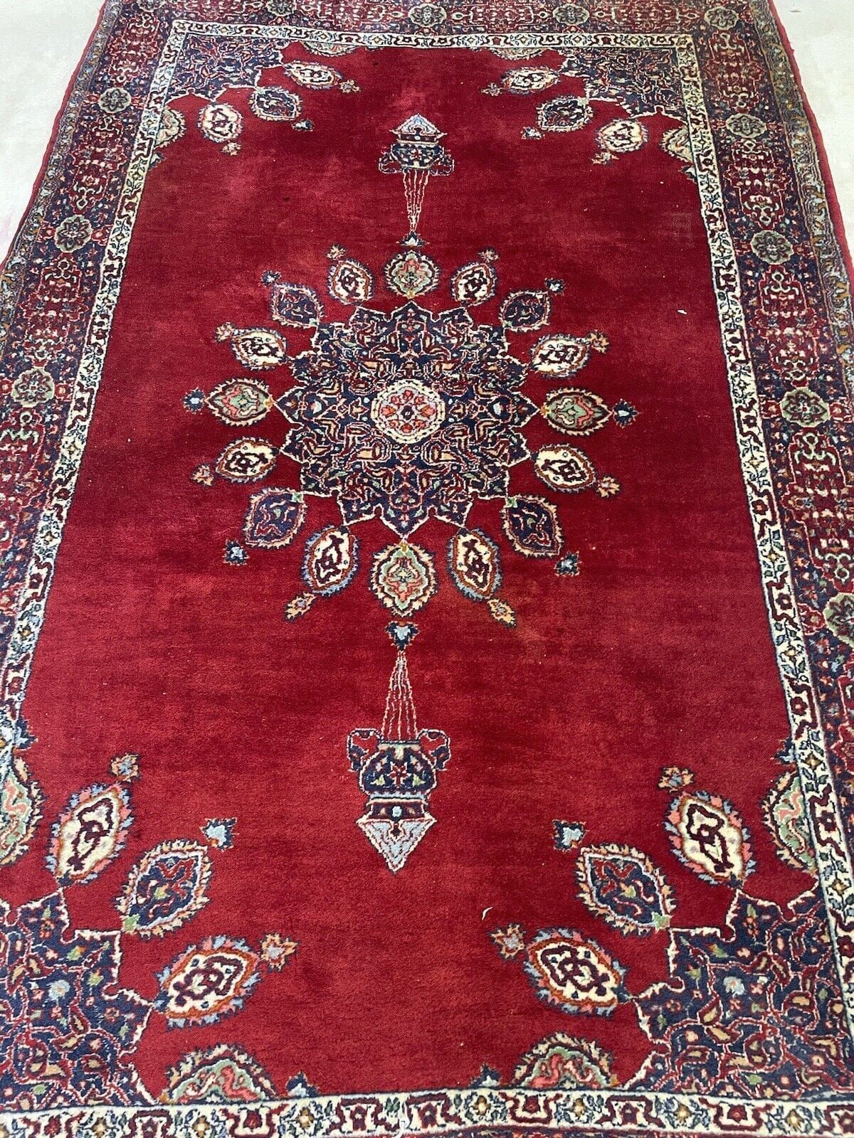 Antiker Perserteppich 220x140 cm, 320.000 Knoten, Kaschmir, anatolisches Design, elegante beige Farbe, handgeknüpft