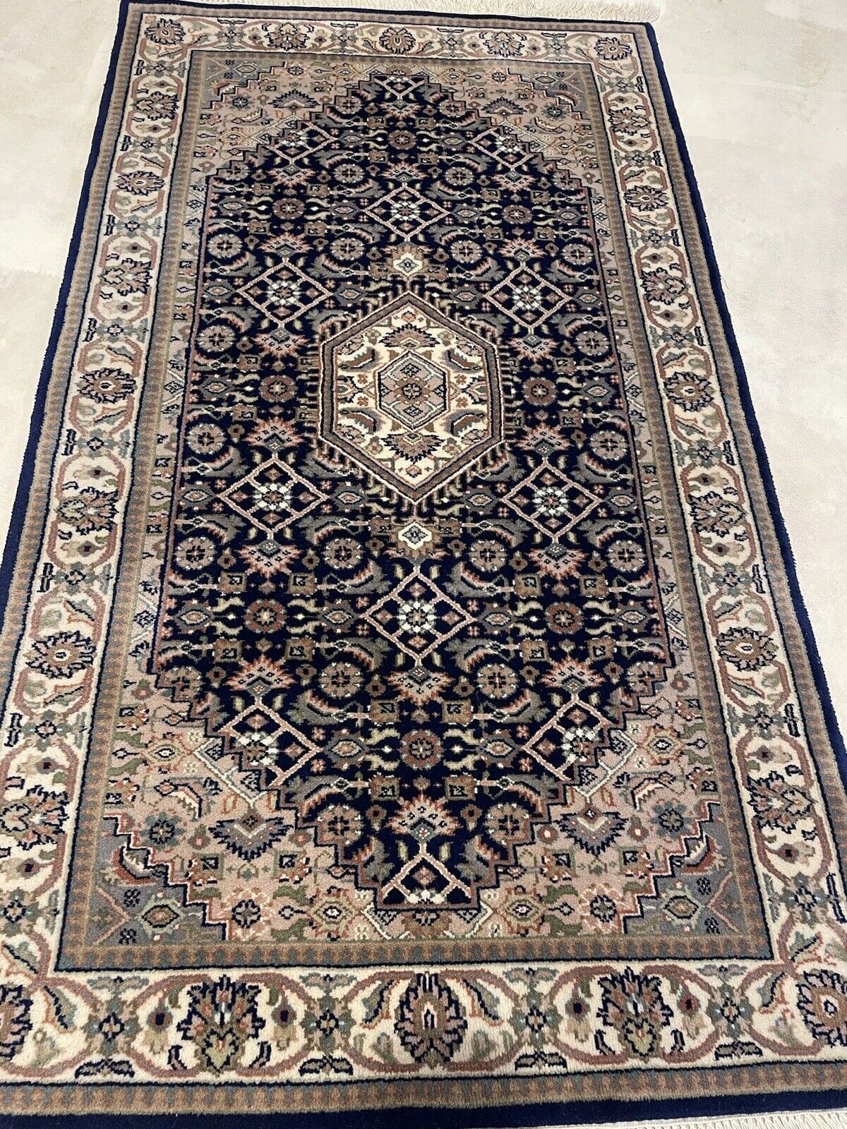 Wunderschöner Bijar Perserteppich 160x90 cm – Handgeknüpft aus 100% Schurwolle in Blau – Orientalisches Design