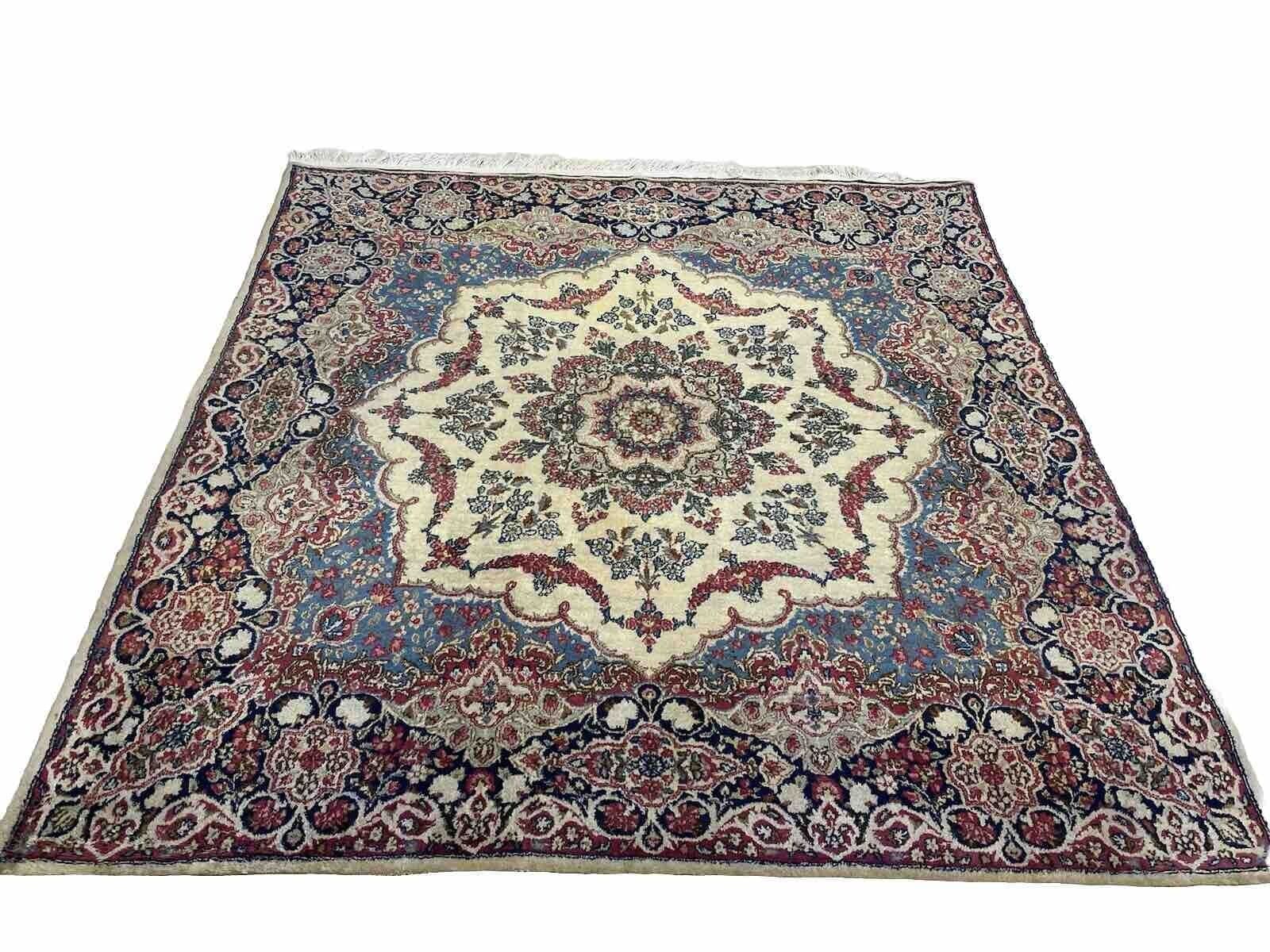 Antiker Kirman Perserteppich 180x180 cm – Seltenes Exemplar mit Tabriz-Muster, 7mm Florhöhe, geeignet für Fußbodenheizung – handgeknüpft Perserteppich