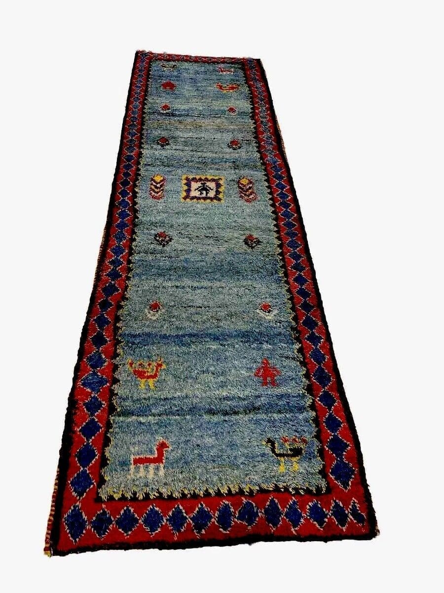 Bunter Original Gabeh Perserteppich aus 100% reiner Schafwolle, 295x80 cm, 30 mm dick, sehr gute Qualität, handgeknüpft Läufer