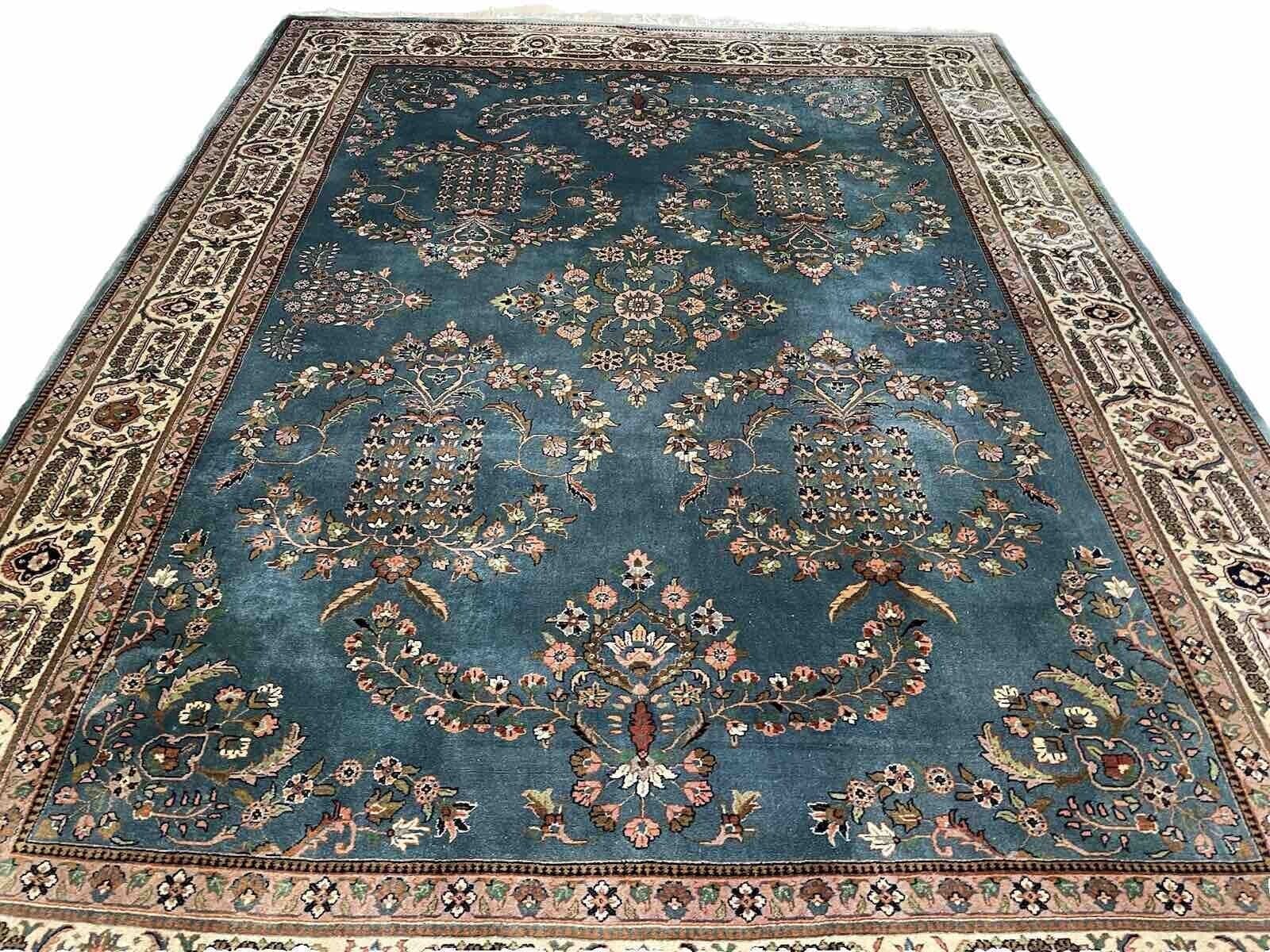 Feinster handgeknüpfter Tabriz Kaschmir Teppich in Blau Petrol – 335x250 cm, 500.000 Knoten, moderne Blumenmuster, reine Schurwolle, handgeknüpft, Perserteppich