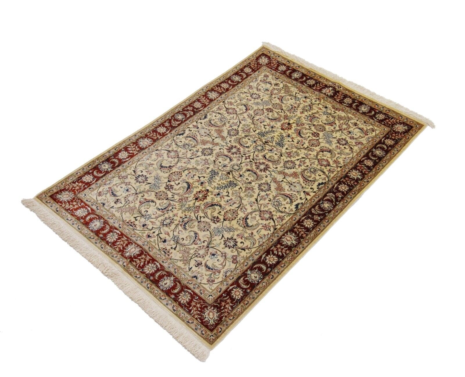 Original Handgeknüpfter Perserteppich Ghom - Reine Seide, 121 cm x 81 cm, Hohe Knotenzahl, 100% Handgeknüpft