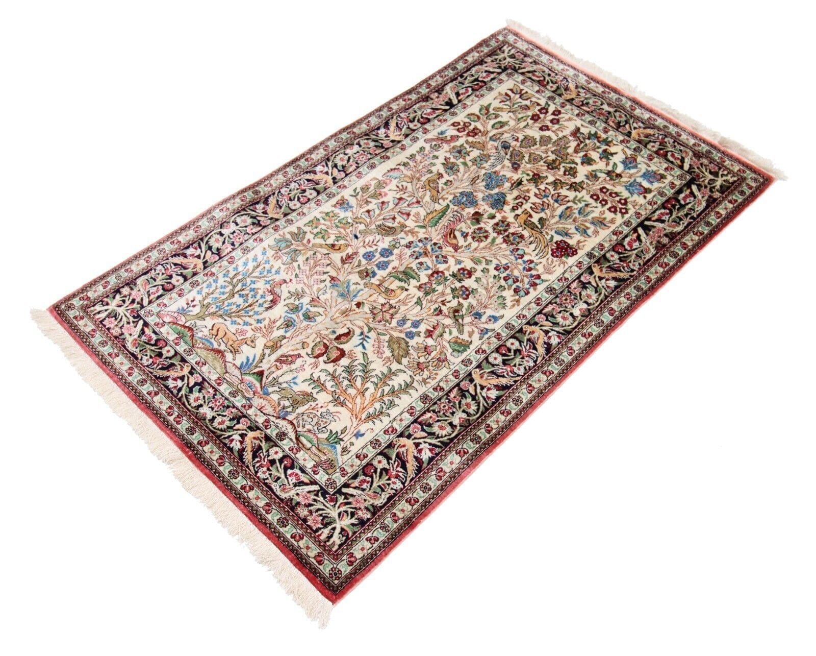 Original Handgeknüpfter Perserteppich Ghom, Qom - Reine Seide 130 cm x 80 cm, 100% Handgeknüpft, Exquisite Verarbeitung