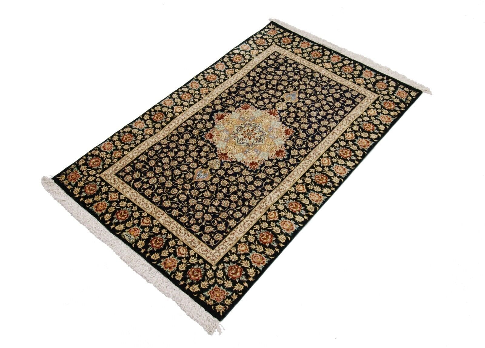 Original Handgeknüpfter Perserteppich Ghom, Qom – Reine Seide, 125 cm x 80 cm, 100% Handgeknüpft, Elegante Verarbeitung, handgeknüpft, Perserteppich