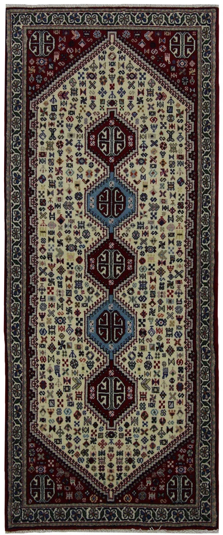 Abadeh Perserteppich 195 x 80 cm, 120.000-200.000 Knoten/m², rautenförmiges Medaillon, schmutzabweisende Farben in Rot und Braun, handgeknüpft