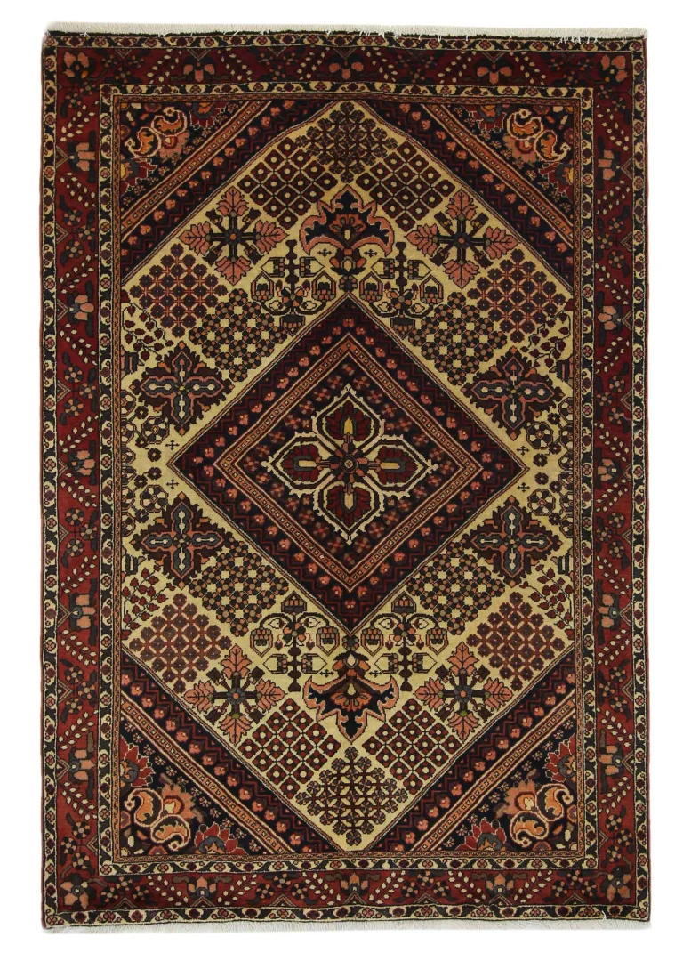 Bakhtiar Teppich 203 x 140 cm - Knotendichte 150.000 - 200.000 Knoten/m², Gartenmuster mit Pflanzen- und Tiermotiven, handgeknüpft, Perserteppich