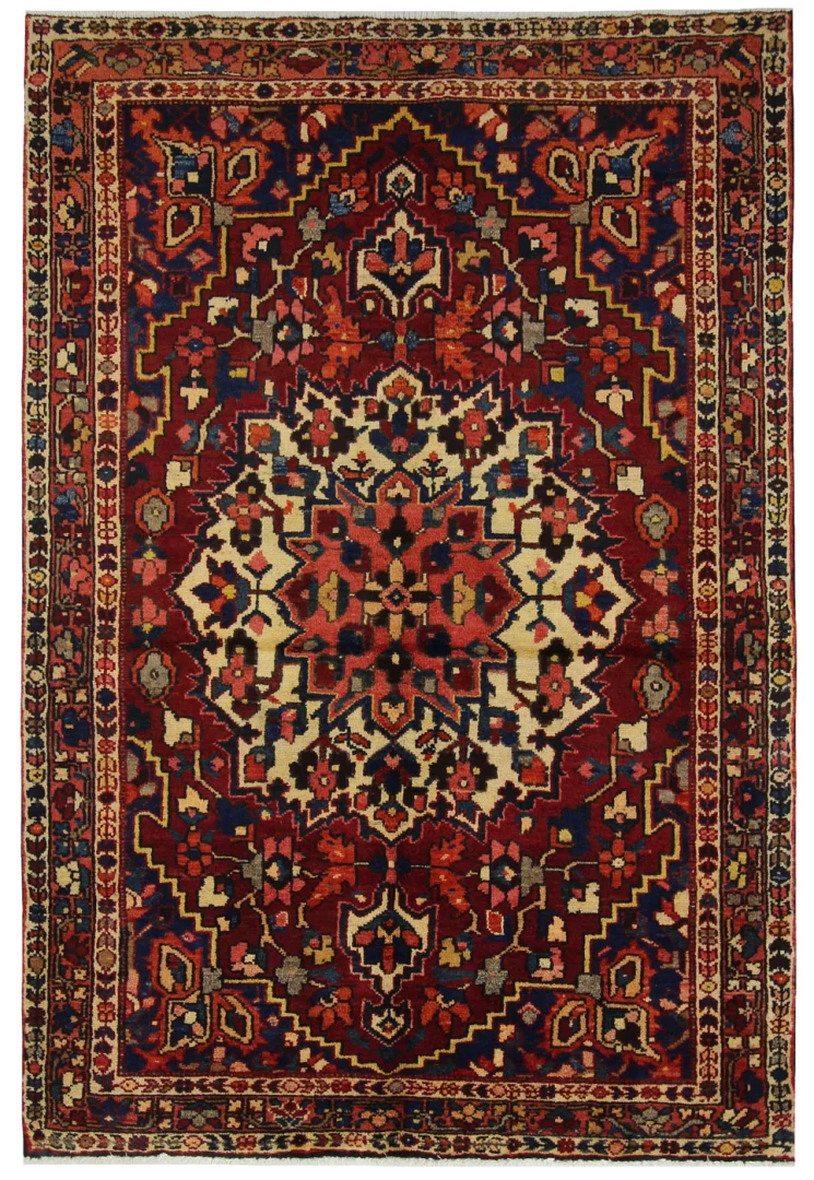 Bakhtiar Teppich 209 x 142 cm – Gartenmuster mit Naturmotiven, 150.000 - 200.000 Knoten/m², handgeknüpft, Perserteppich