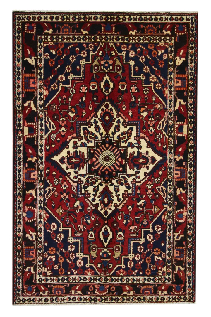 Perserteppich Bakhtiar 245 x 156 cm, Knotendichte 150.000 - 200.000/m², Gartenmuster mit Pflanzen- und Tiermotiven, handgeknüpft