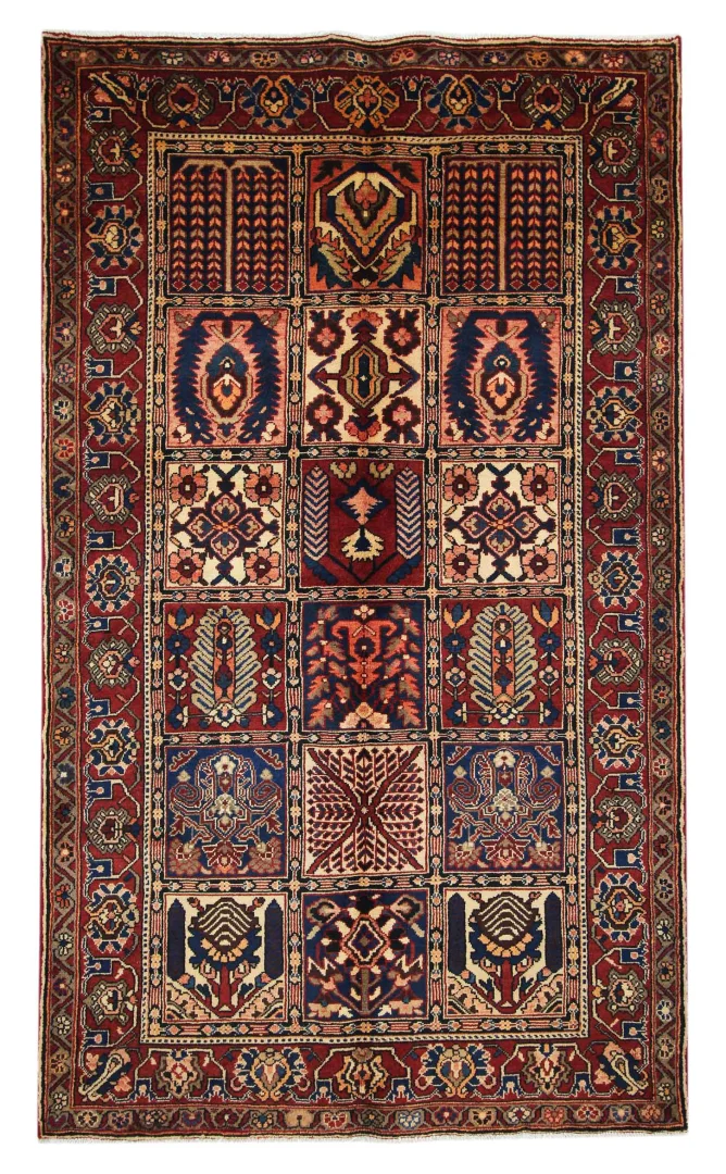 Bakhtiar Teppich 268 x 160 cm - 150.000 - 200.000 Knoten/m² - Widerstandsfähig mit Gartenmotiven in Rot, Braun und Creme - handgeknüpft - Perserteppich
