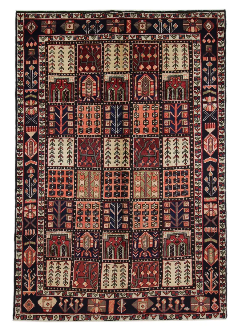 Bakhtiar Teppich 276 x 190 cm, Knotendichte 150.000 - 200.000, Gartenmuster mit Pflanzen- und Tiermotiven, robust und belastbar, handgeknüpft, Perserteppich