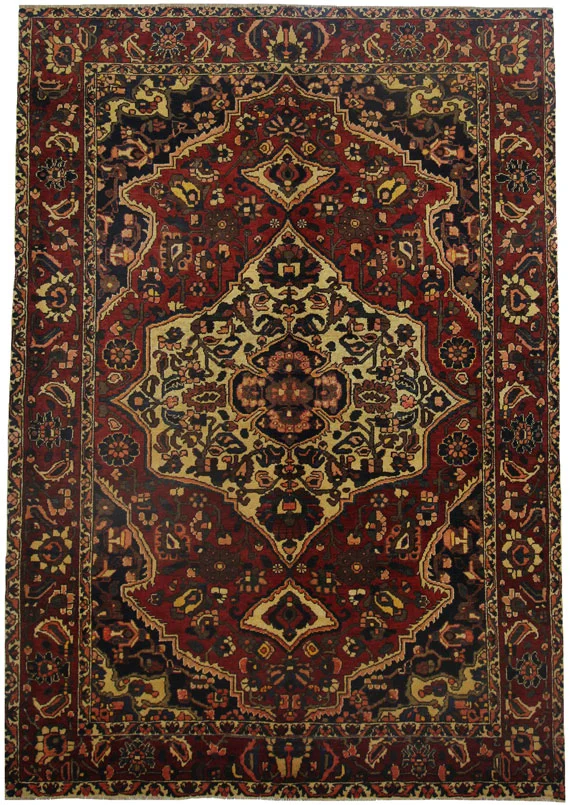 Bakhtiar Teppich 291 x 204 cm, Knotendichte 150.000 - 200.000 Knoten/m², robustes Gartenmuster in rot, braun und creme, handgeknüpft, Perserteppich