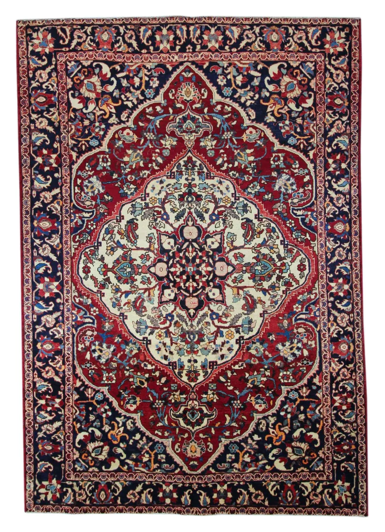 Bakhtiar Teppich 313 x 217 cm, 150.000 - 200.000 Knoten/m², Gartenmuster mit floralen und tierischen Motiven, handgeknüpft, Perserteppich