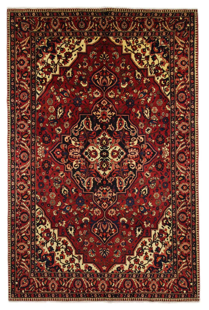 Bakhtiar Perserteppich 315 x 208 cm – 150.000 - 200.000 Knoten/m², widerstandsfähig und belastbar, Gartenmuster mit Pflanzen- und Tiermotiven, handgeknüpft