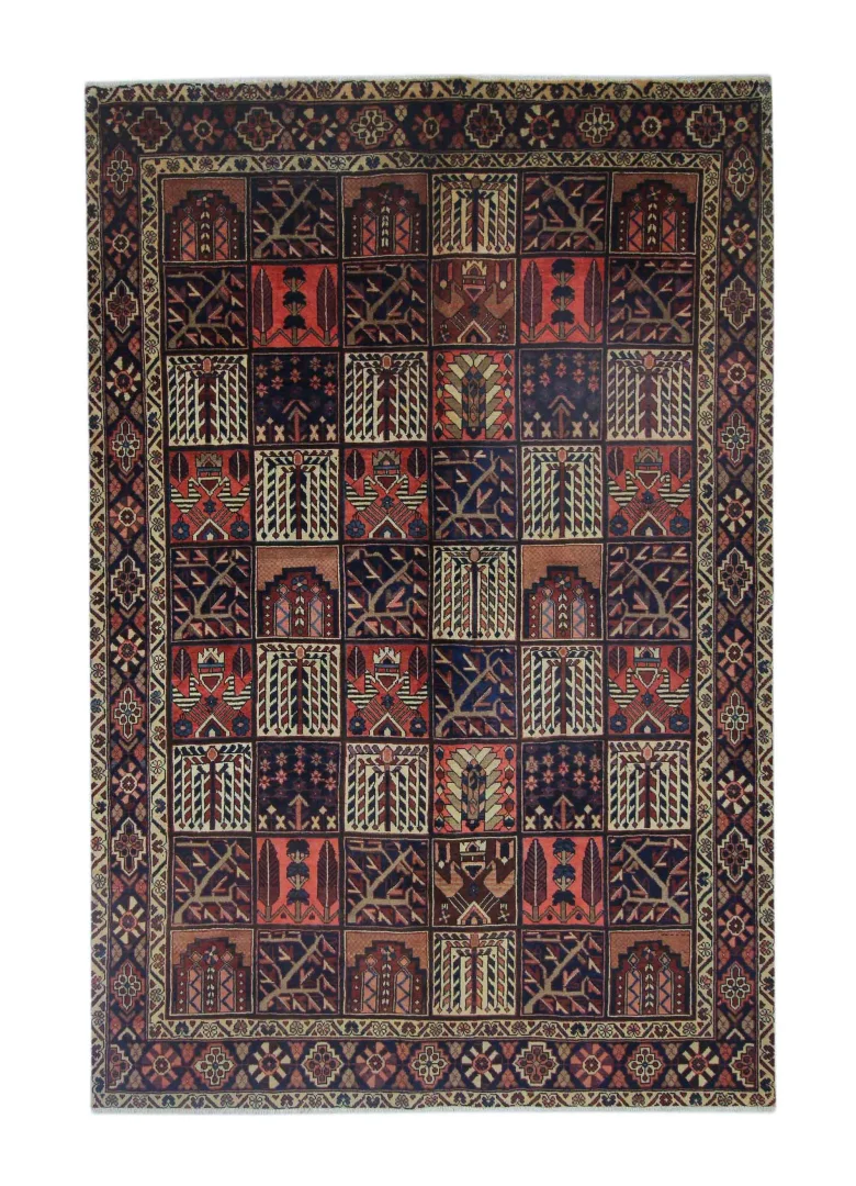 Bakhtiar Teppich 315 x 210 cm - Kheshti Gartenmuster in Rot, Braun und Creme, 150.000 - 200.000 Knoten/m², handgeknüpft, Perserteppich