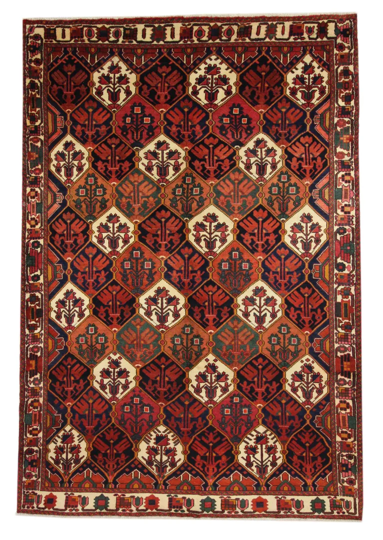 Bakhtiar Teppich 317 x 217 cm – 150.000 - 200.000 Knoten/m² – Widerstandsfähig, mit Gartenmuster aus Pflanzen- und Tiermotiven – handgeknüpft, Perserteppich