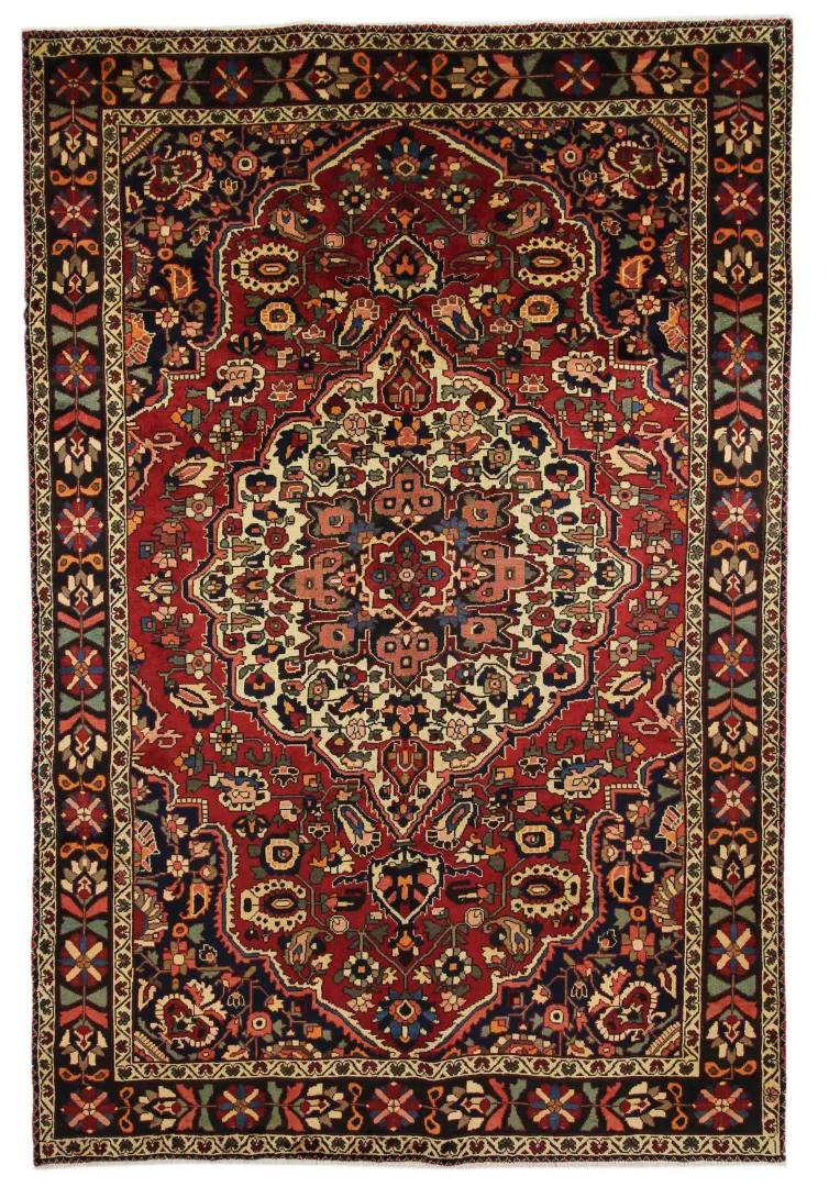 Bakhtiar Perserteppich 320 x 213 cm – Gartenmuster Kheshti mit Pflanzen- und Tiermotiven, 150.000 - 200.000 Knoten/m², handgeknüpft