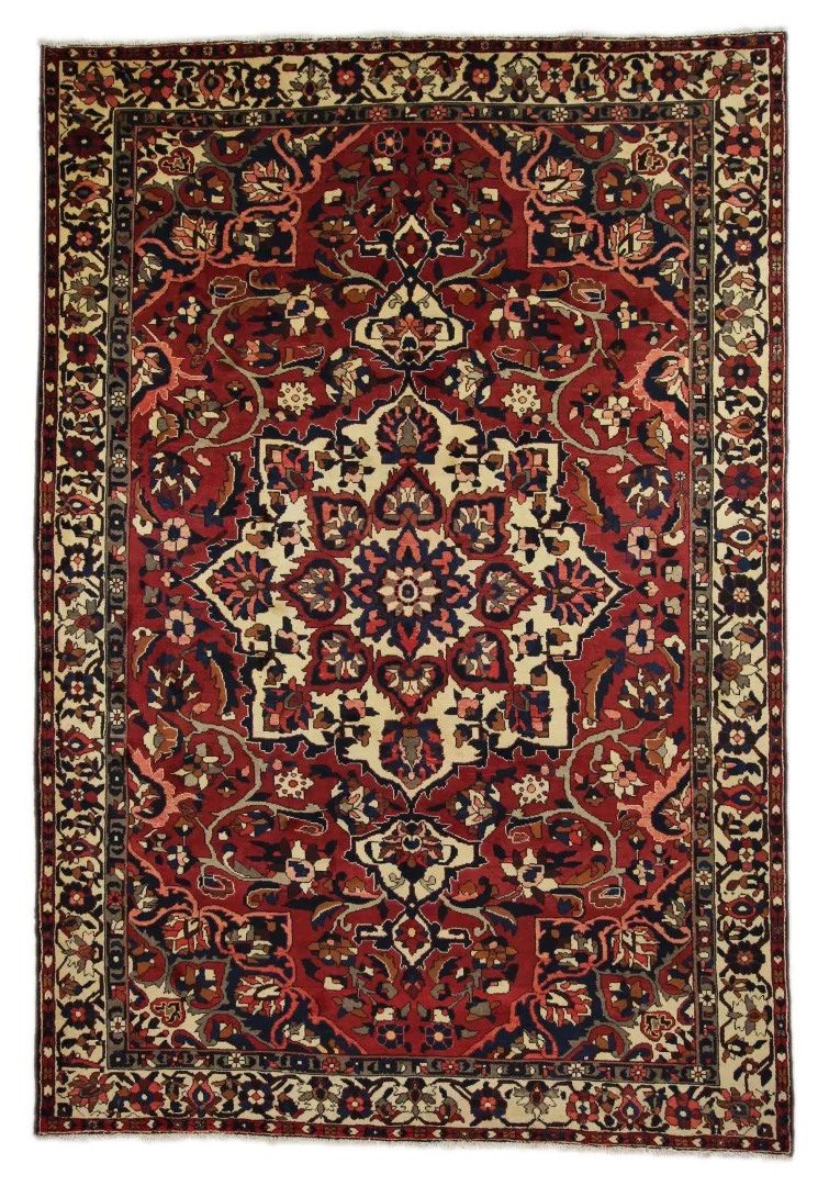 Bakhtiar Teppich 318 x 218 cm – Kheshti Gartenmuster in Rot, Braun und Creme, Knotendichte 150.000 – 200.000 Knoten/m², handgeknüpft, Perserteppich