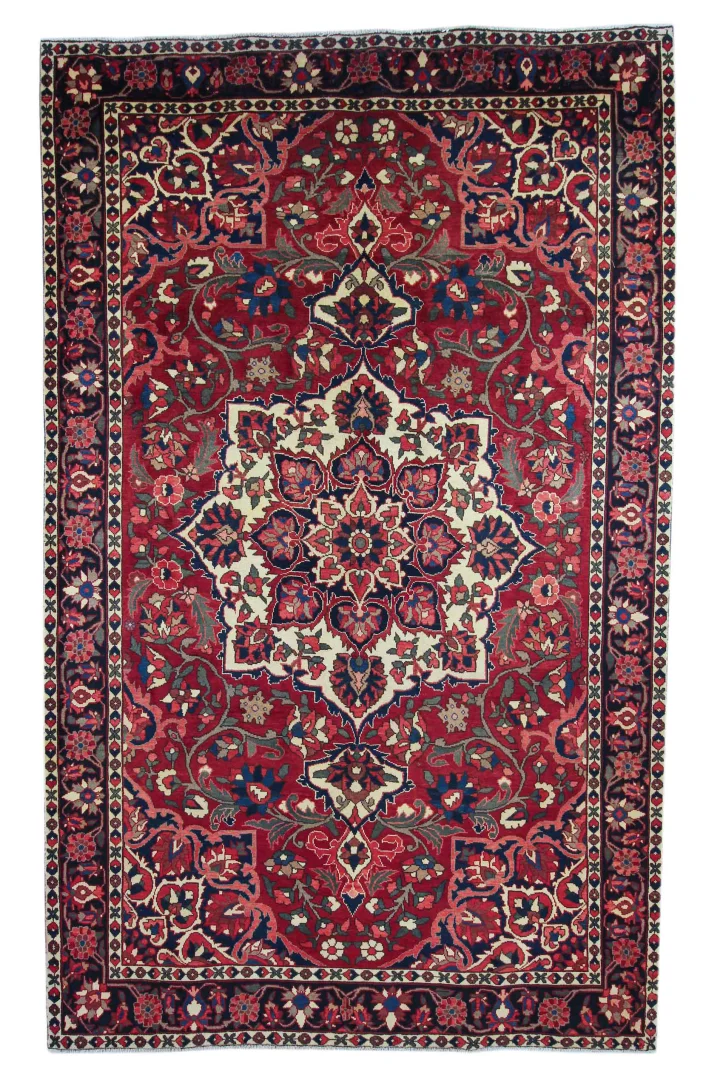 Bakhtiar Teppich 335 x 208 cm, Gartenmuster mit Pflanzen- und Tiermotiven, 150.000 - 200.000 Knoten/m², äußerst widerstandsfähig und belastbar, handgeknüpft, Perserteppich