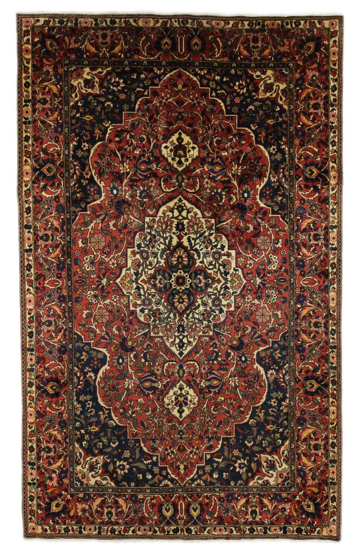 Bakhtiar Teppich 340 x 210 cm - 150.000 - 200.000 Knoten/m² - Widerstandsfähig mit Kheshti Gartenmuster, Pflanzen- und Tiermotive - handgeknüpft, Perserteppich