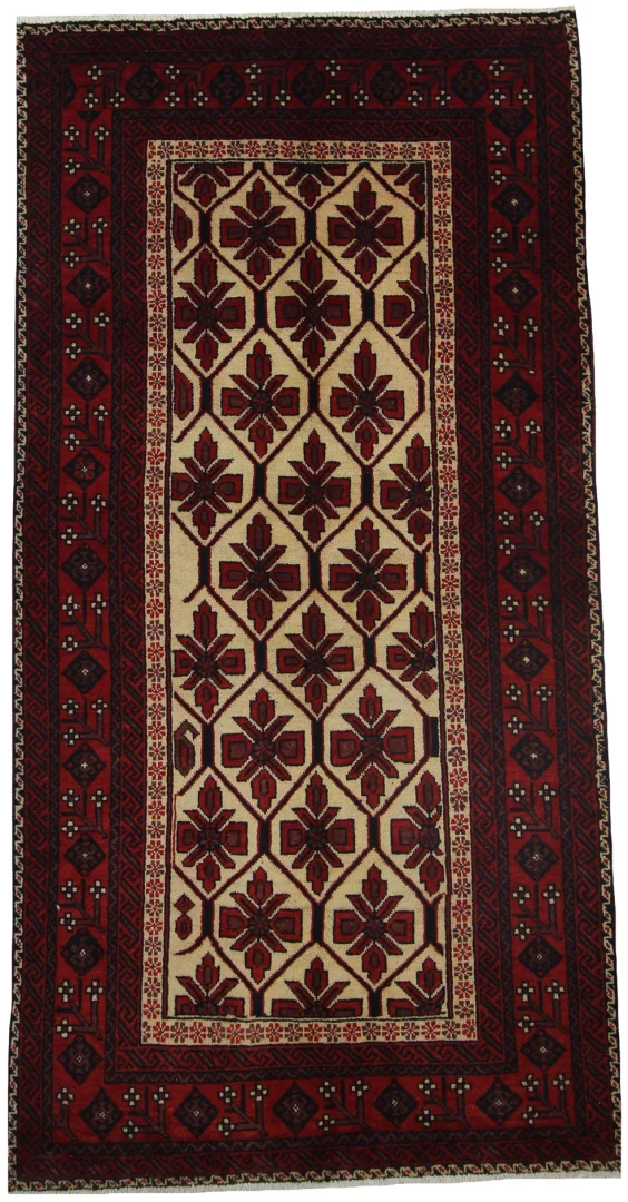 Belutsch Teppich 207 x 107 cm, Knotendichte 120.000 - 250.000 Knoten/m², traditionelle Handarbeit, natürliche Wolle – handgeknüpft, Perserteppich