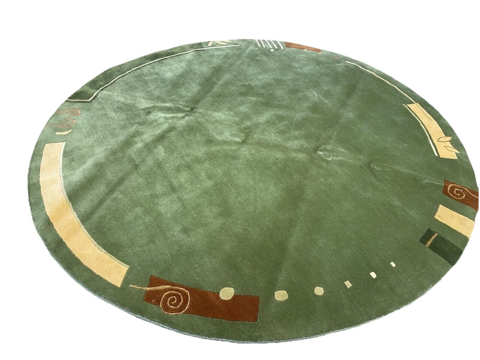 Nepal Handgeknüpfter Perserteppich 250 cm Rund – 20mm Flor, Grünes Design, Top Qualität, handgeknüpft
