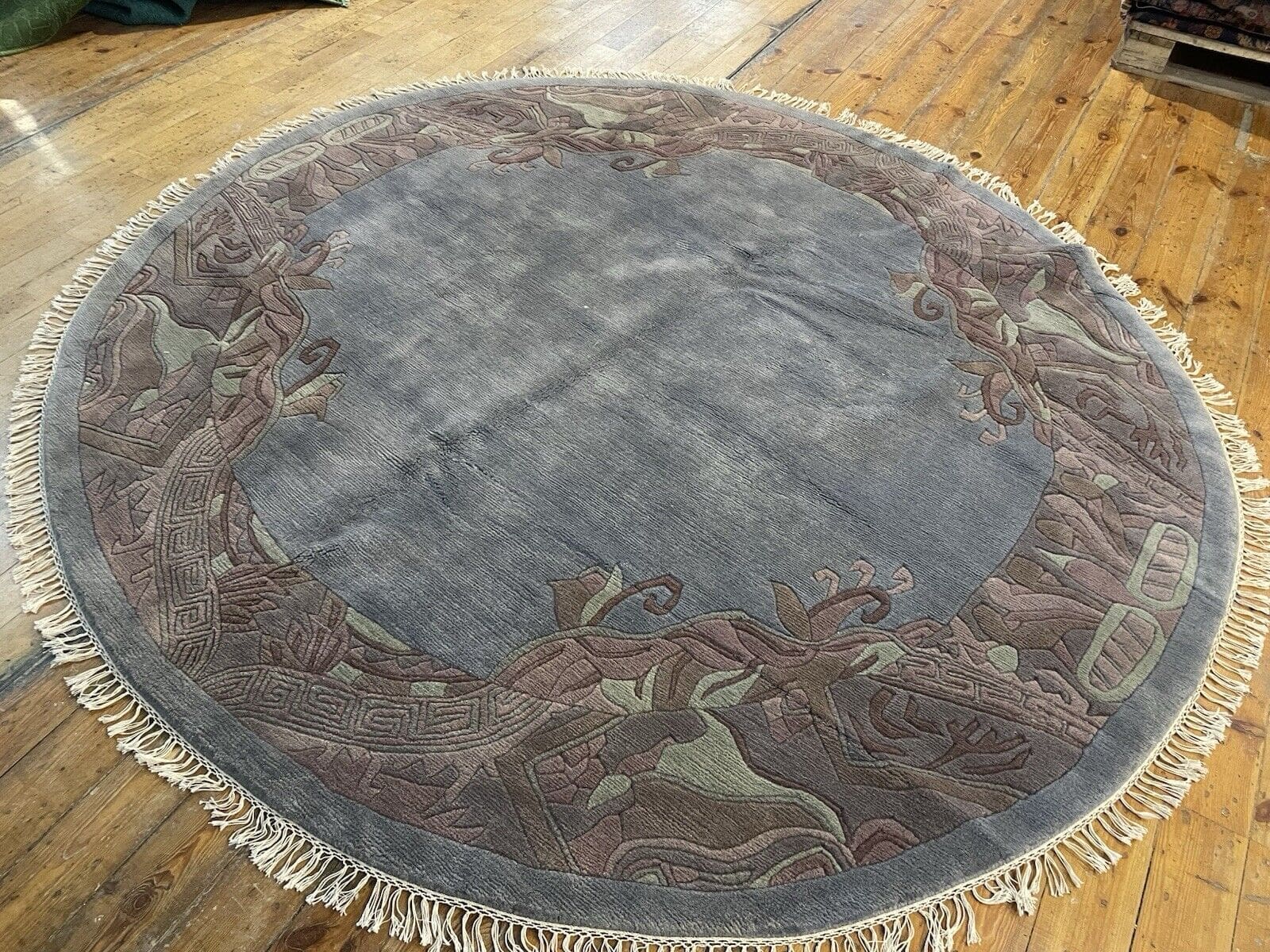 Runder Perserteppich 230 cm - Royal Peking Muster in Grün, Blau und Petrol - 20mm Flor - Handgeknüpft