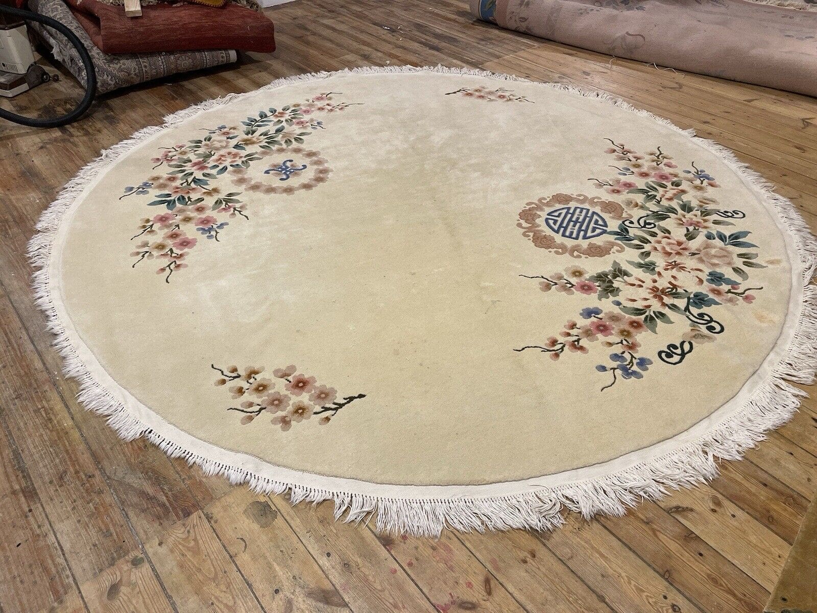 Exklusiver Beige Perserteppich Ø 2,50m – Top Zustand, Royal Peking Muster, 100% Wolle, handgeknüpft