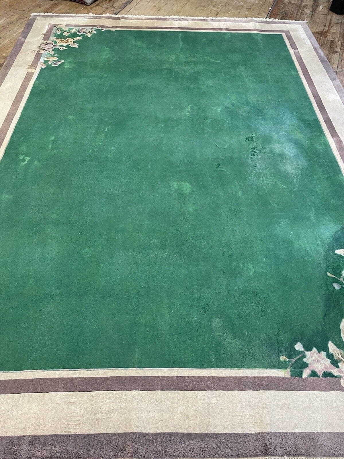 Antiker Perserteppich 330x240 cm - 100% Seide, Royal Peking Design, Grünton - Handgeknüpft