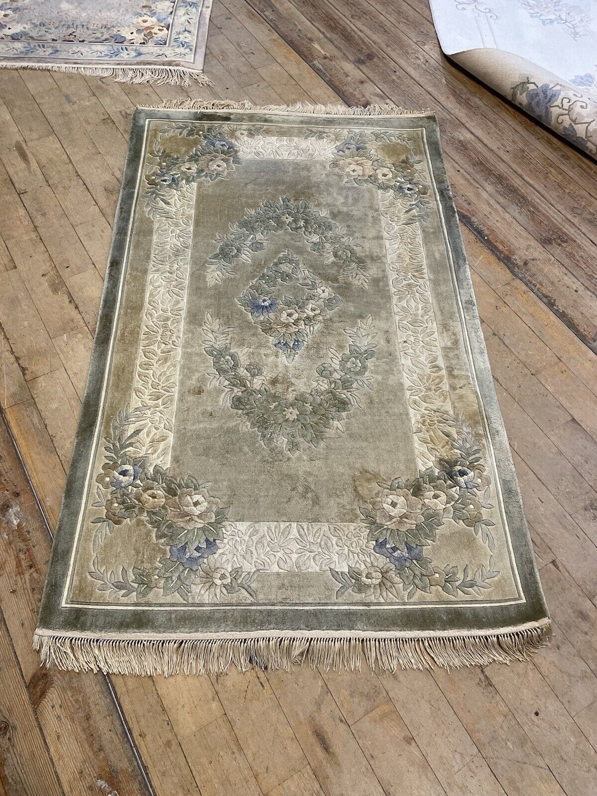 Beige Semi Antik Perserteppich 153x90 cm, 100% reine Naturseide, handgeknüpft, Kaschmir China, 100% Wolle, Kl 1112242, handgeknüpft