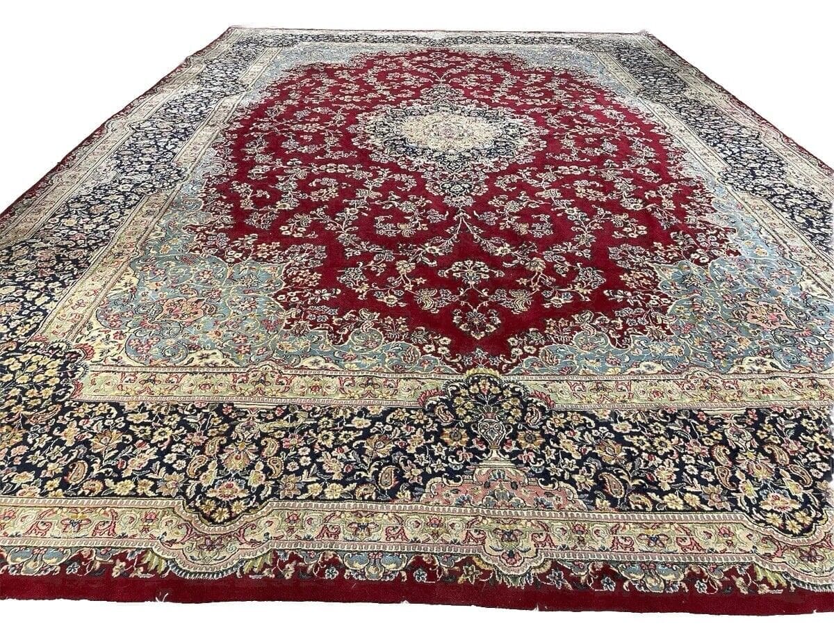 Übermaß 28Qm Traumhaft Perserteppich Kerman 640x440 cm – Top Qualität, Pflanzenfarbe in Hell Rost, Baumwollkette, Super Zustand – handgeknüpft Perserteppich