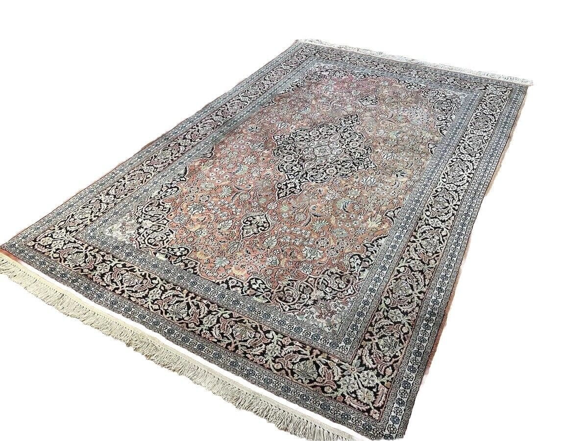 Exklusiver Kaschmir Perserteppich in Pastell Rosa 280/180cm – 100% handgeknüpft, feine Reine Seide, hohe Qualität, sehr gutes Preis-Leistungsverhältnis, handgeknüpft, Perserteppich