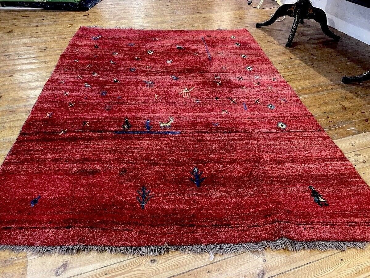 Eleganter Gabbeh Perserteppich Rot 260x210 cm – 100% Handgeknüpft aus reiner Wolle – Neu