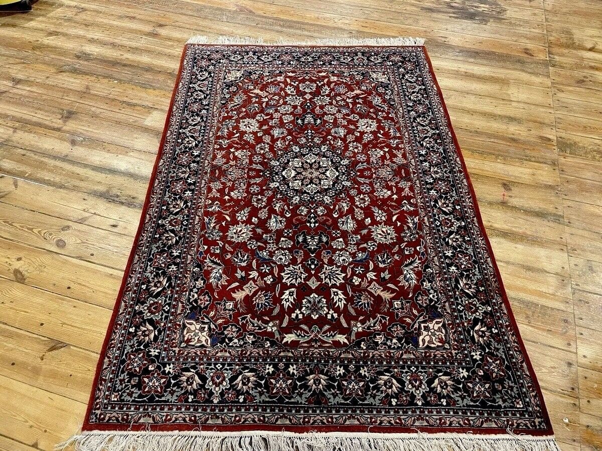 Original Kaschmir Seiden Teppich 180x120 cm, 320.000 Knoten/m², Himmelsdarstellung in Beige, handgeknüpft, Perserteppich