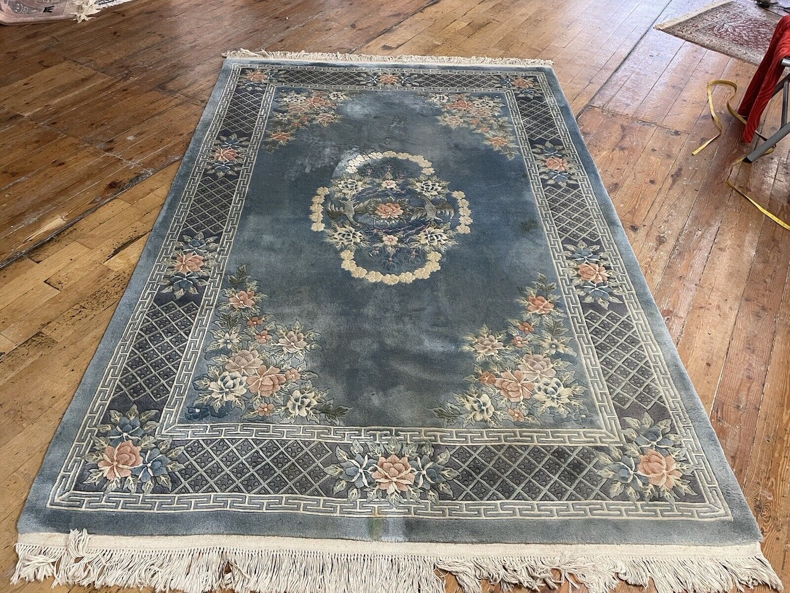 Antiker Peking China Teppich 240x170 cm – Hochflor Beige/Grün, 100% Reine Seide, Perfekter Originalzustand, Handgeknüpft, Perserteppich