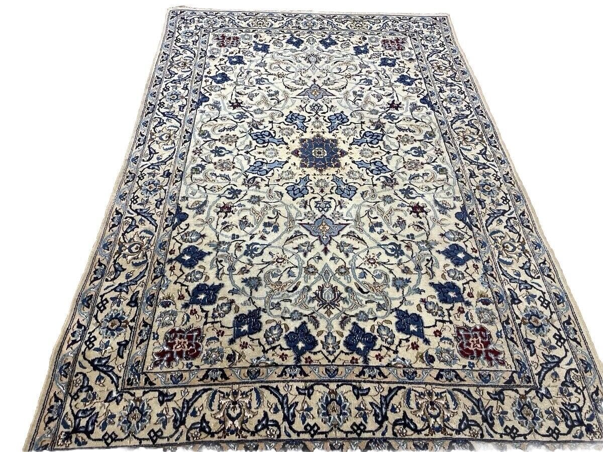 Feiner Orientteppich Nain 9 LA mit Seide, 240x160 cm, klassisches Design, handgeknüpft aus Wolle und Seide, beige, luxuriös und elegant, handgeknüpft, Perserteppich