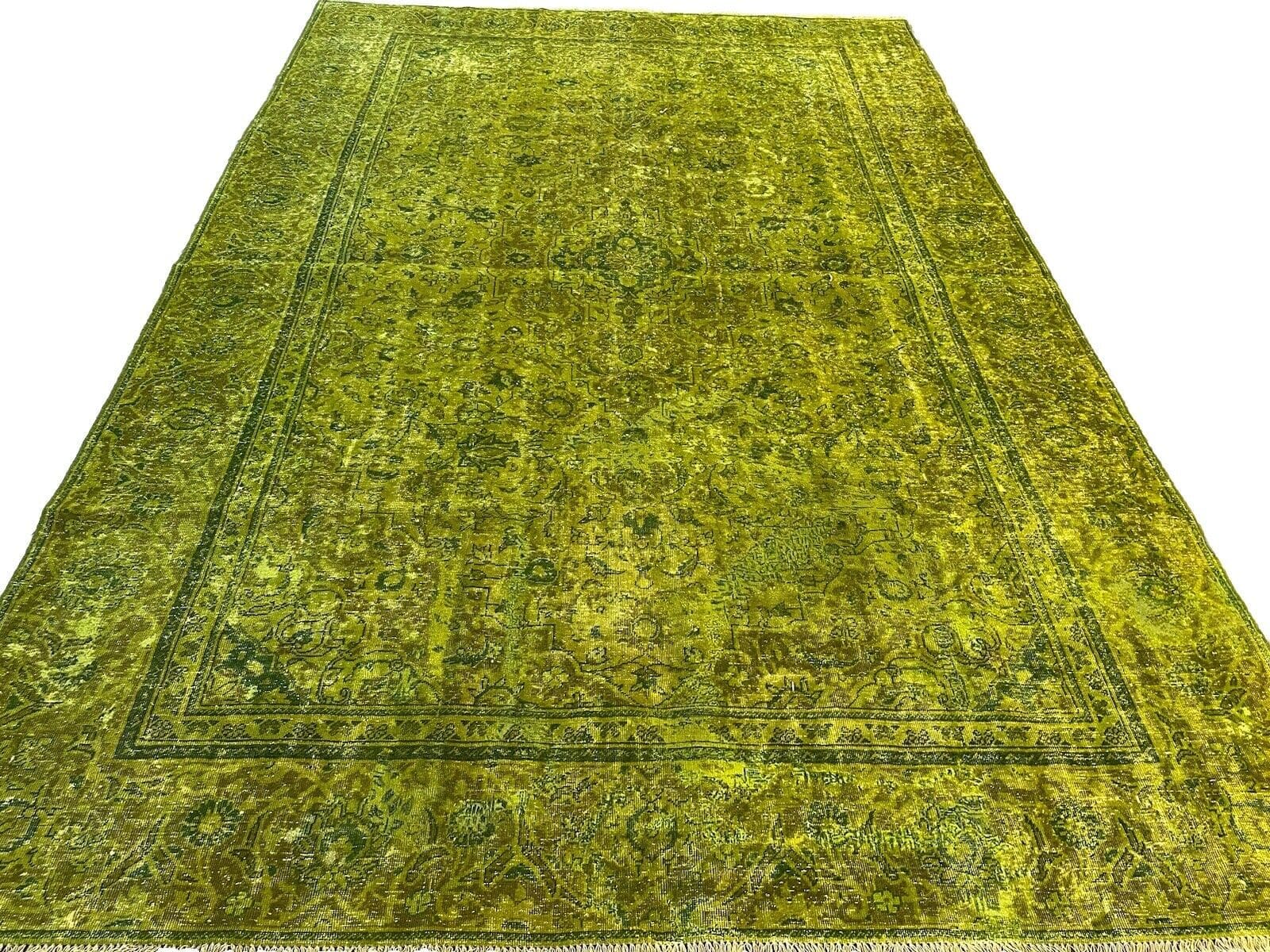 Top Vintage Perserteppich 330x230 cm – Grün Gold Look, 100% handgeknüpft, höchste Qualität aus 80 Jahren Familientradition, handgeknüpft, Perserteppich