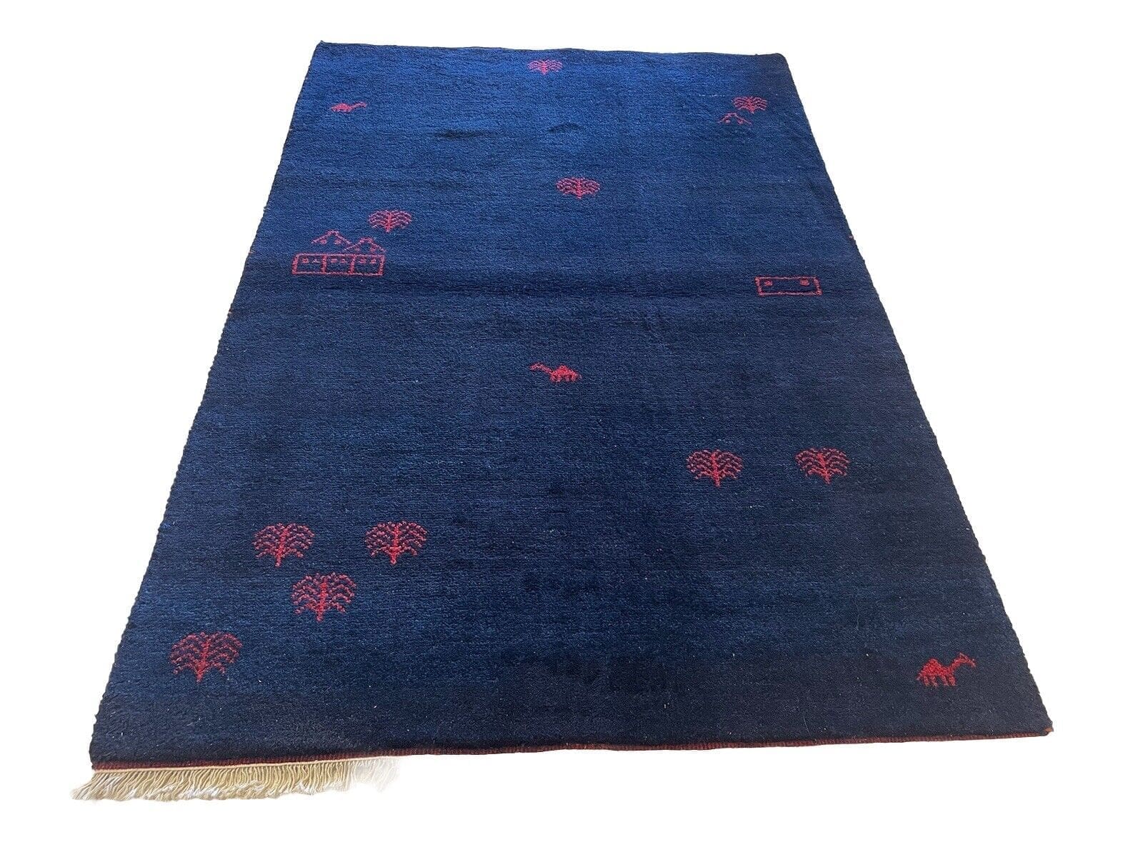 Eleganter Gabbeh Teppich 180x120 cm - 100% handgesponnene Wolle, feine Teppich Kunst in Marin Blau, handgeknüpft, Perserteppich