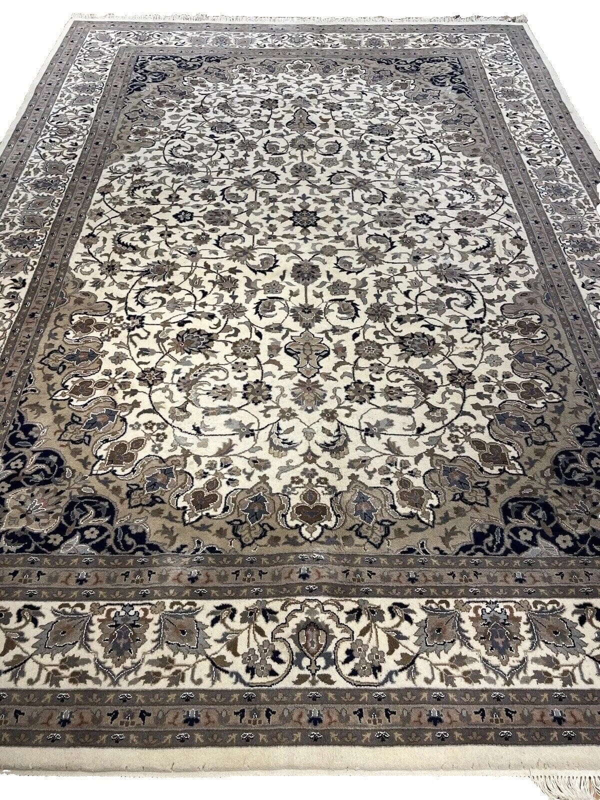 Bijar Perserteppich 350x250 cm - 100% Schurwolle mit Seide, klassisches Herati-Muster, beige, Zertifikat - handgeknüpft