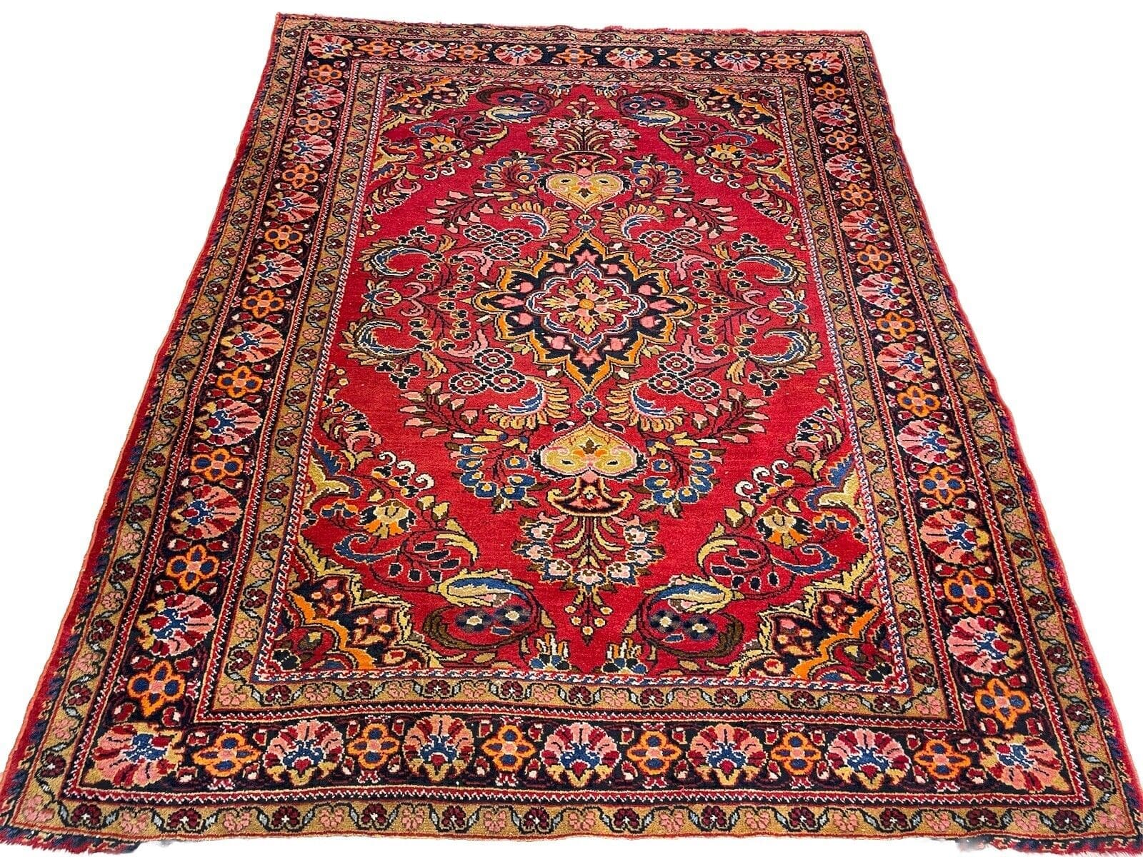Antiker Perserteppich Lilian 185x150 cm - Extrem fein geknüpft, 100% Wolle, blumenmuster, robust in Weinrot - handgeknüpft, Perserteppich