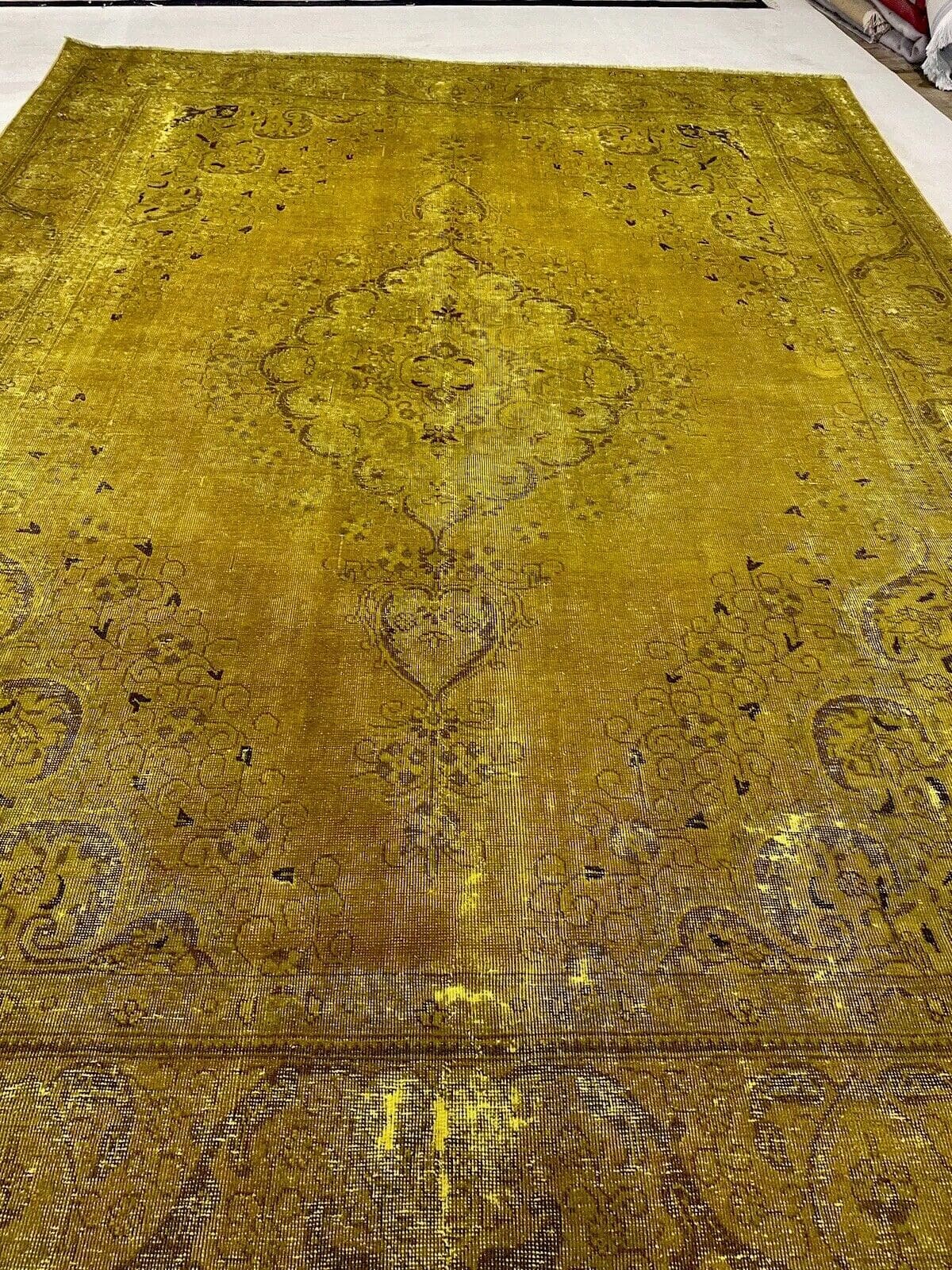 Eleganter Vintage Perserteppich 390x290 cm – Handgeknüpft, 100% Wolle, modernes Goldmuster – Top Qualität