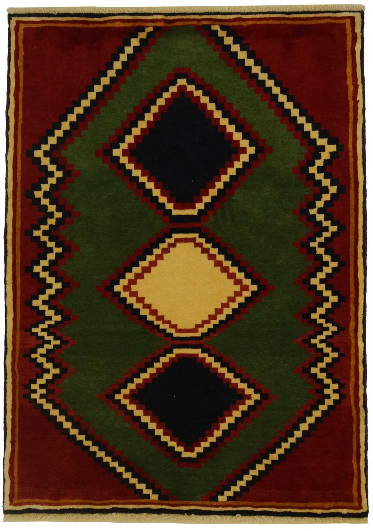 Gabbeh - Shuli Teppich 137 x 100 cm, Knotendichte 90.000 - 180.000/m², ausgefallene Muster auf glänzender Schurwolle, handgeknüpft, Perserteppich