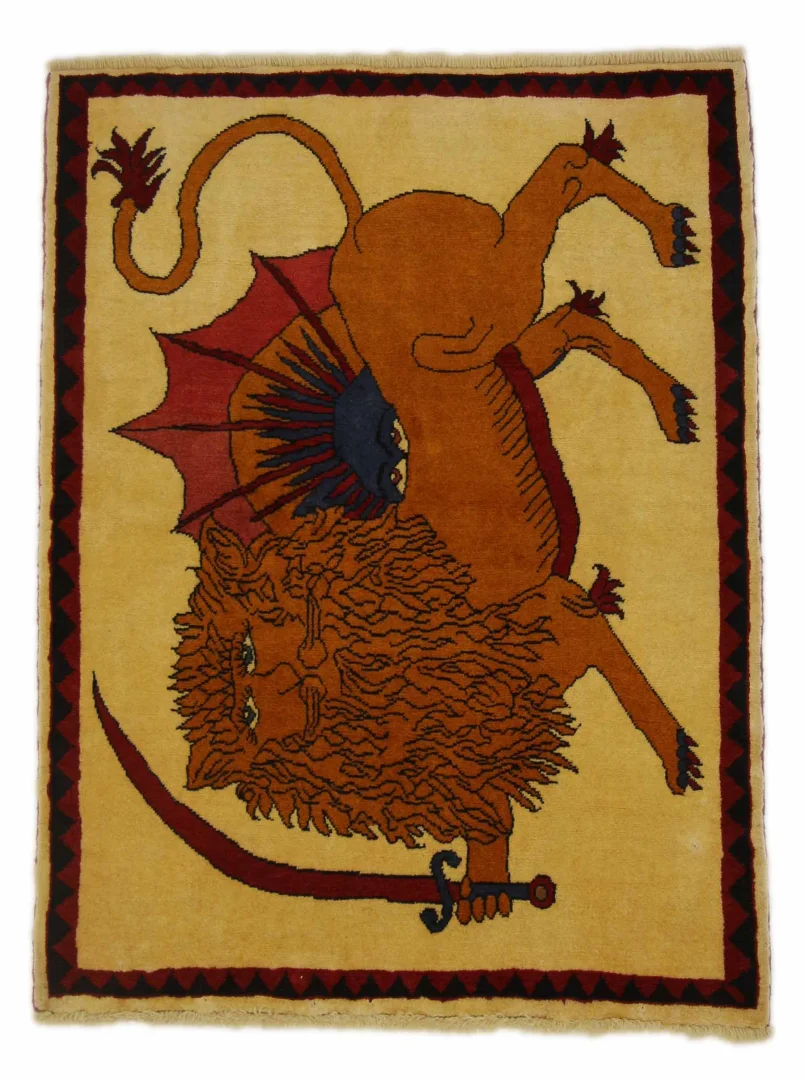 Gabbeh Teppich 138 x 107 cm - Knotendichte 90.000 - 180.000/m² - Ausgefallene Muster auf glanzvoller Schurwolle - handgeknüpft - Perserteppich