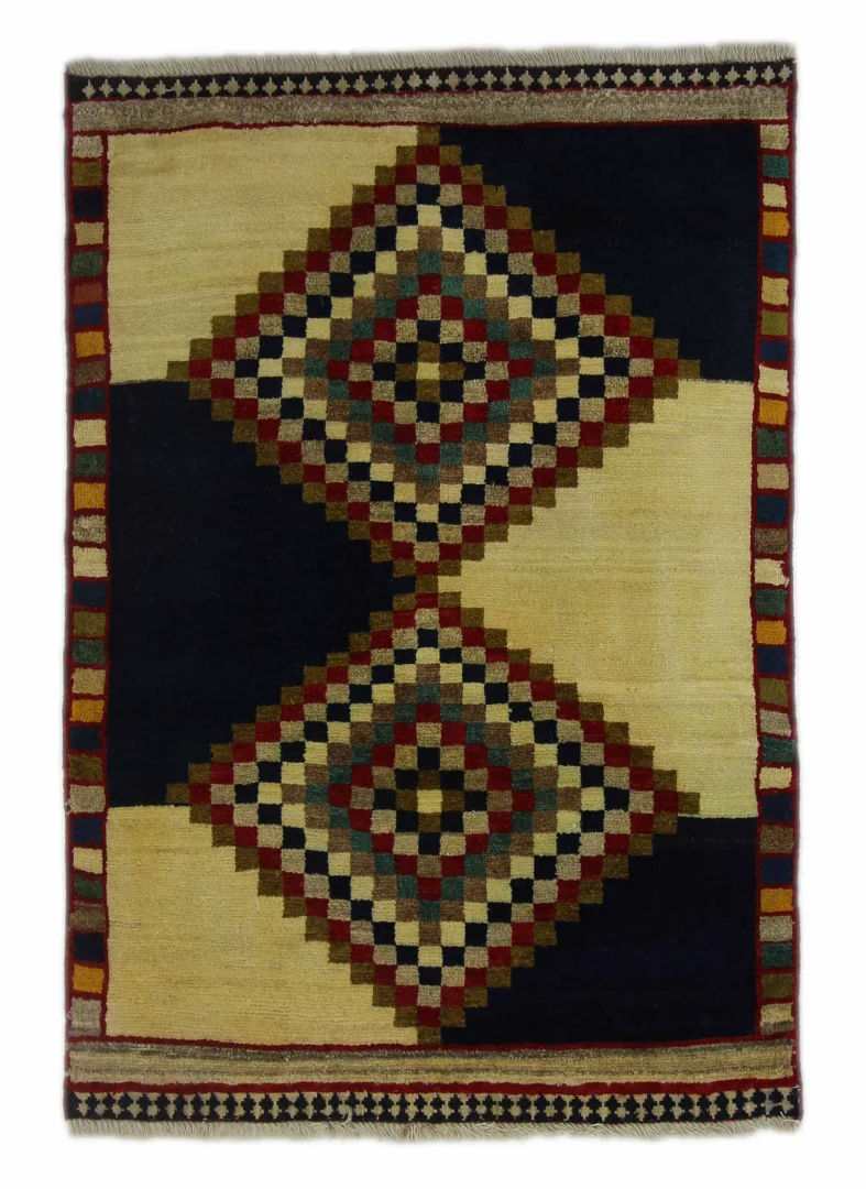 Gabbeh Shuli Teppich 144 x 100 cm - Ausgefallene Muster aus glanzvoller Schurwolle, Knotendichte 90.000-180.000/m², handgeknüpft, Perserteppich
