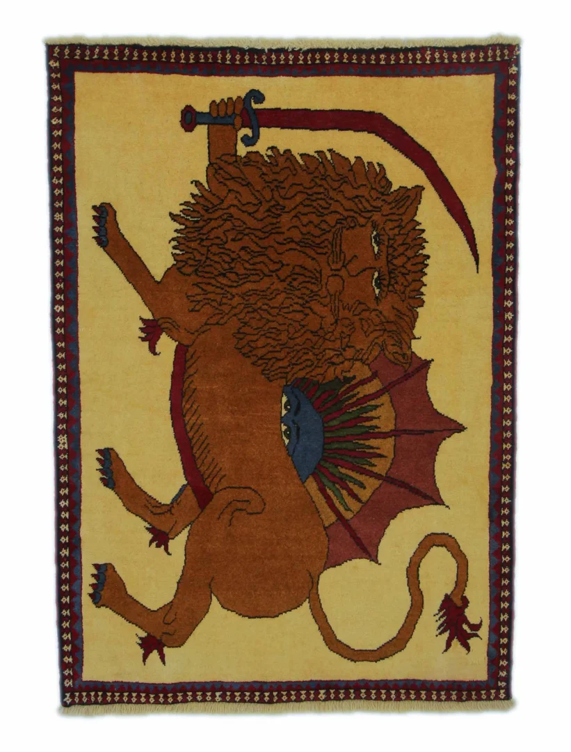Gabbeh Teppich 144 x 103 cm – Knotendichte 90.000-180.000/m² – Ausgefallene Muster auf glanzvoller Schurwolle – handgeknüpft – Perserteppich