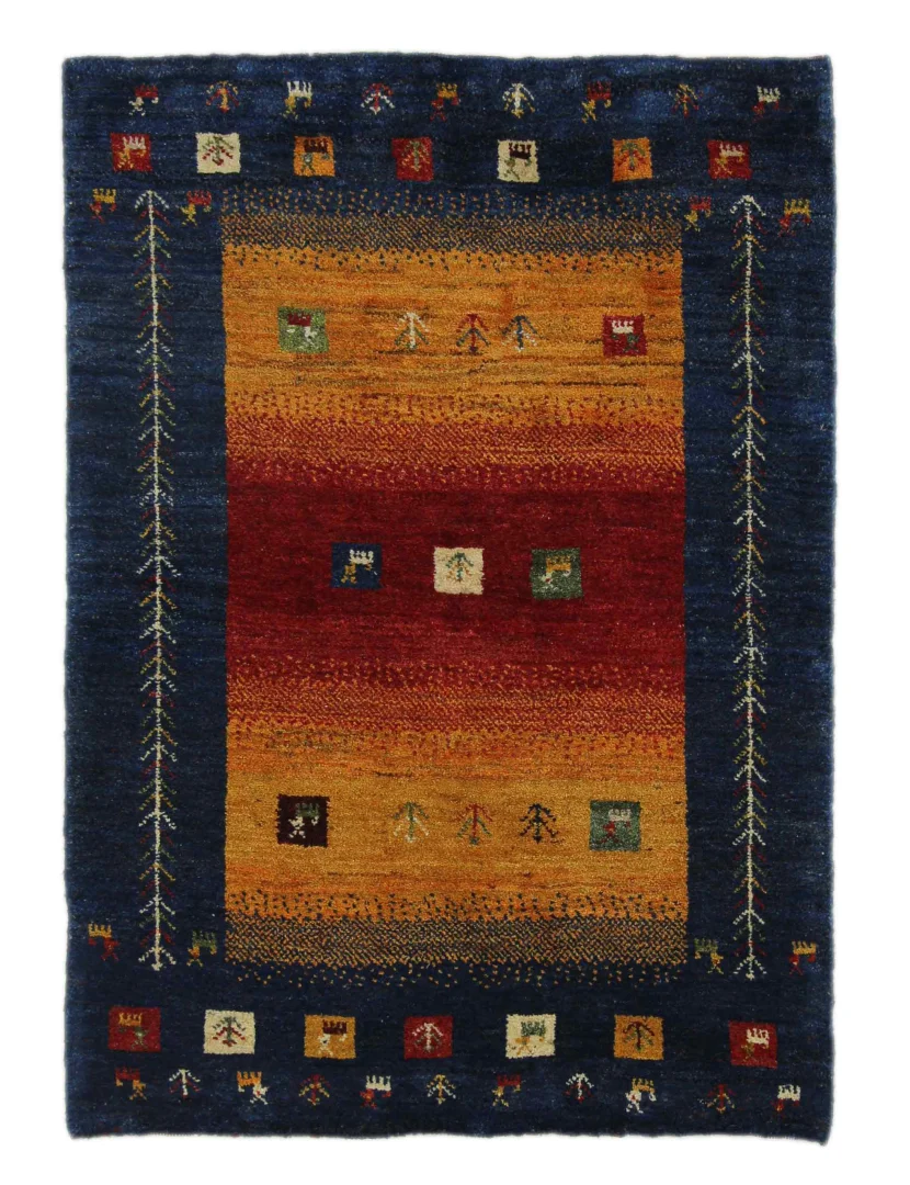 Gabbeh Teppich 146 x 105 cm, hohe Knotendichte, weicher Flor, abstraktes Design, handgeknüpft, Perserteppich