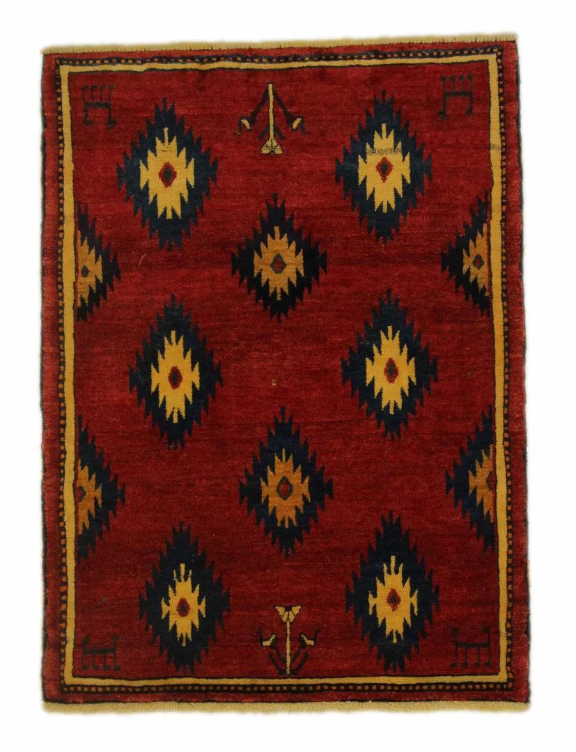 Gabbeh - Shuli Teppich 148 x 112 cm, ausgefallene Muster, Knotendichte 90.000 - 180.000/m², handgeknüpft, Perserteppich