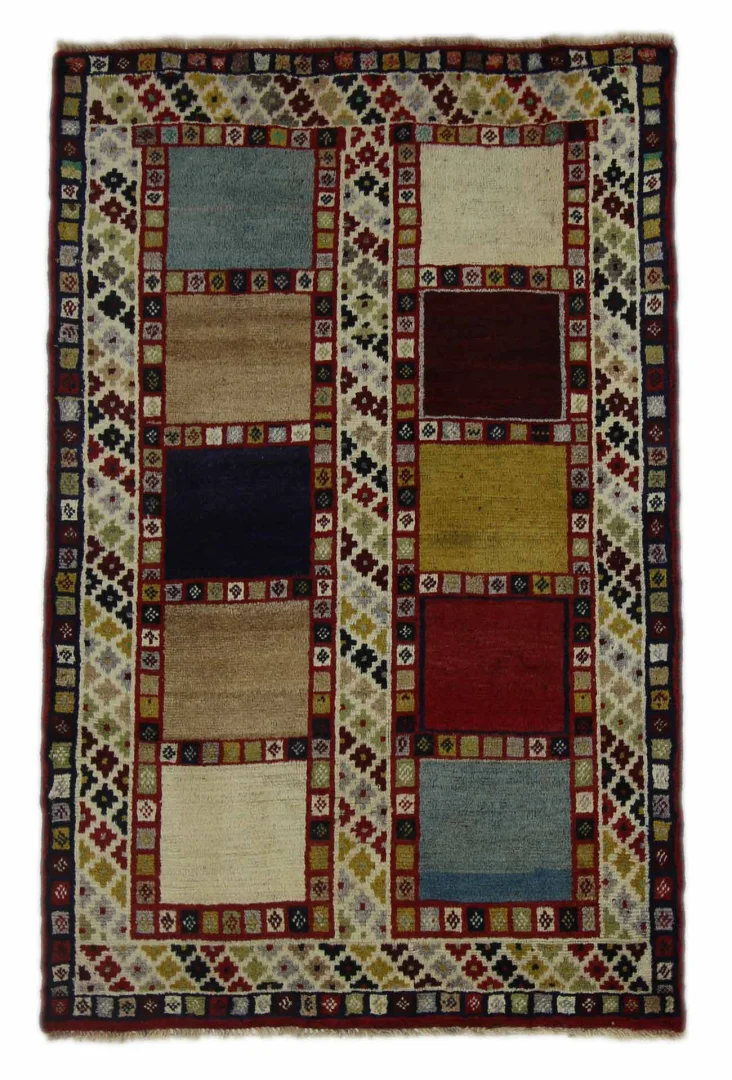Gabbeh 153 x 100 cm - Gabbeh Shuli mit ausgefallenen Mustern, Knotendichte 90.000 - 180.000/m², handgeknüpft, Perserteppich
