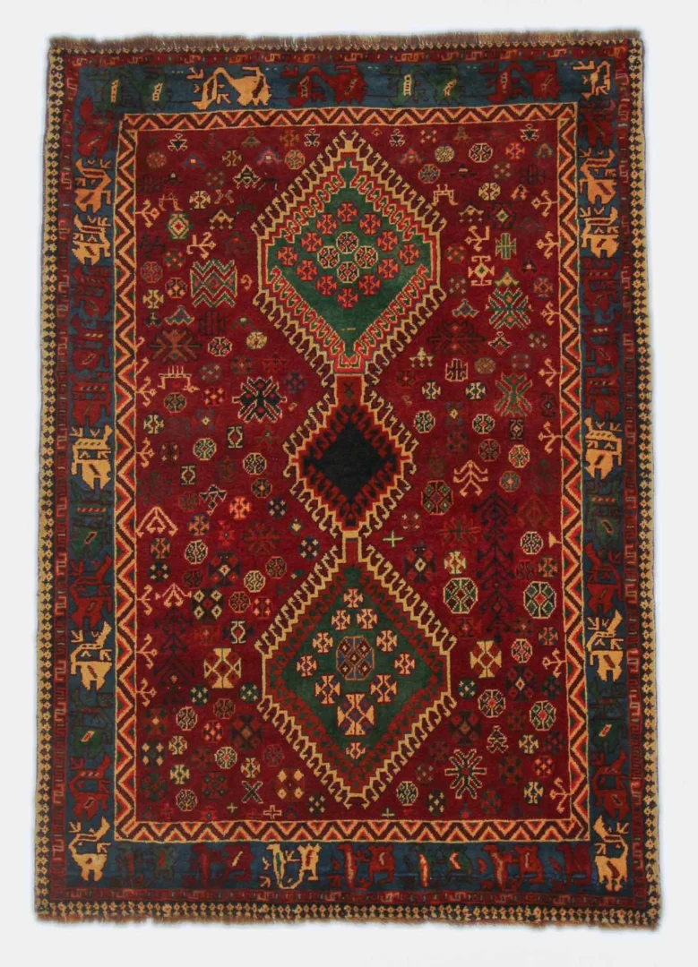 Gabbeh 155 x 110 cm - Gabbeh Shuli mit einzigartigen Mustern aus glanzvoller Schurwolle, Knotendichte: 90.000 - 180.000/m², handgeknüpft, Perserteppich